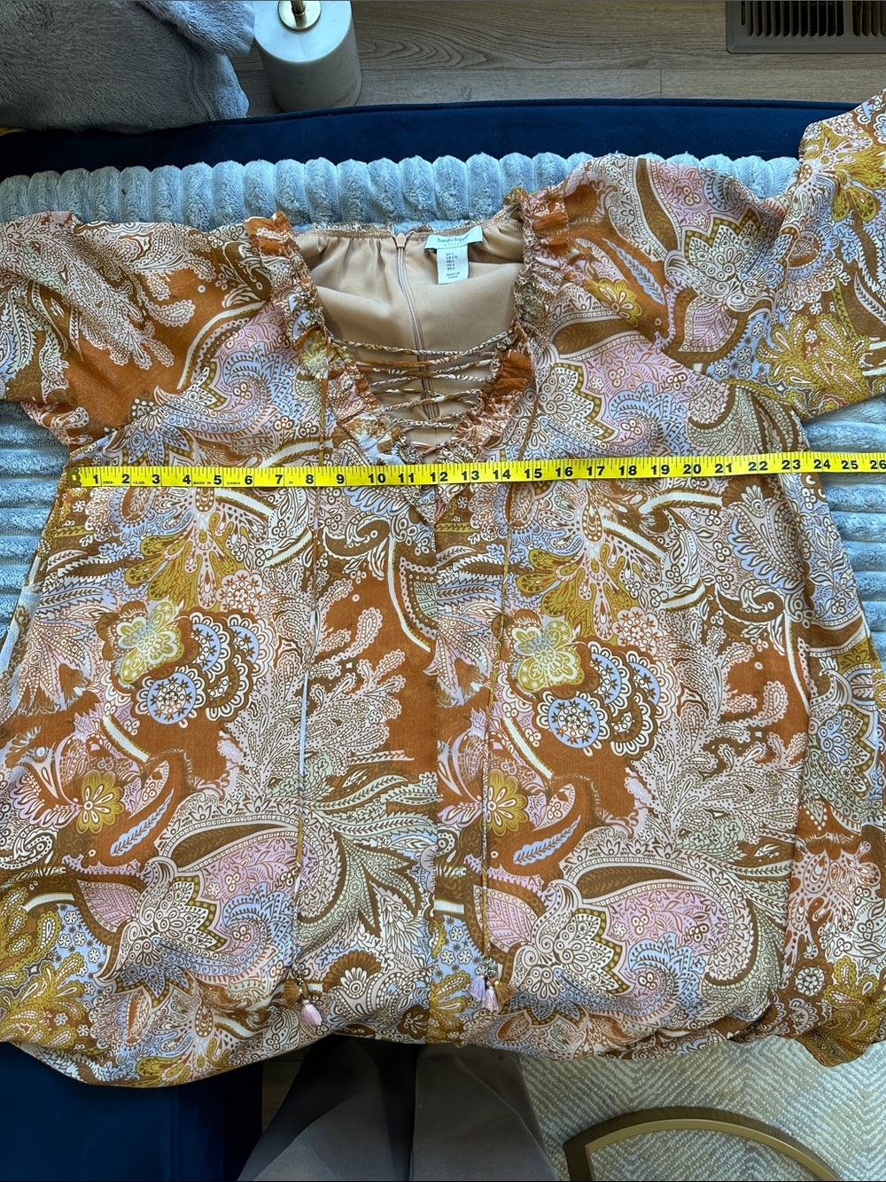 Haute Hippie retro burnt orange Floral trapeze chiffon dress - Picture 8 of 11